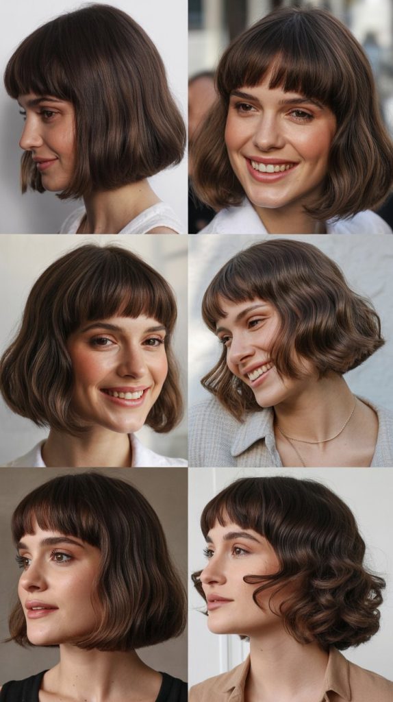 Chin-Length Bob with Baby Curtain Bangs