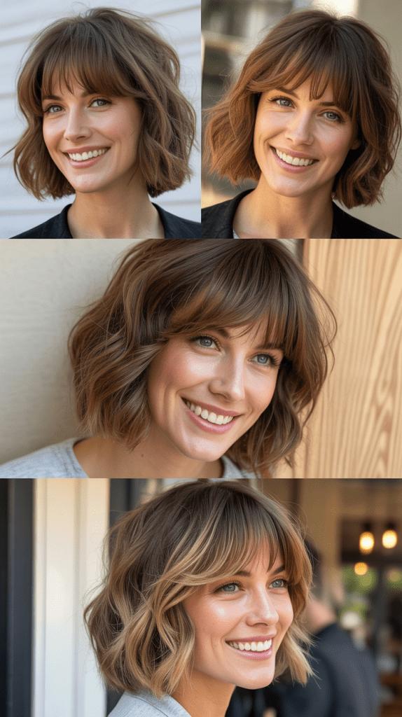 Choppy Bob with Diagonal Bangs and Point-Cut Layers