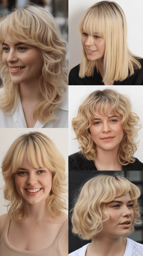Wavy Butter Blonde with Curtain Bang Layers