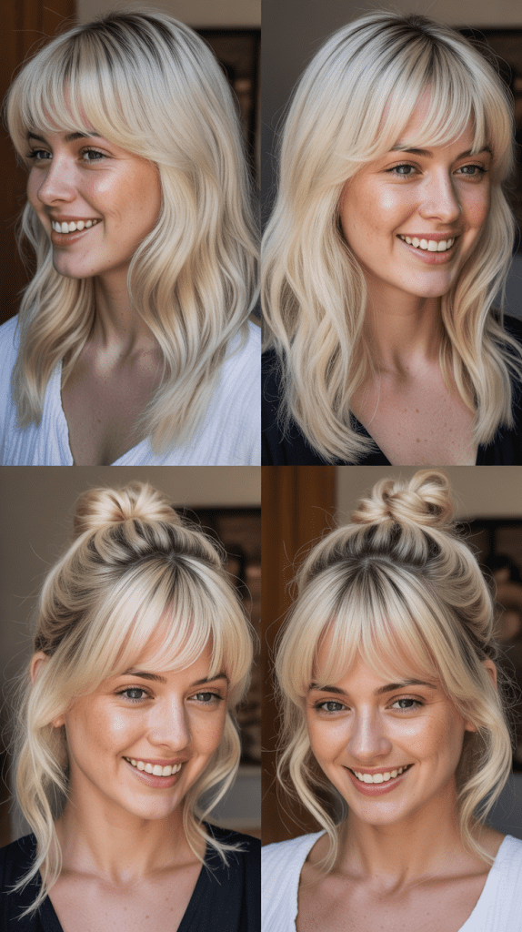 Pearl Blonde with Tapered Curtain Bangs