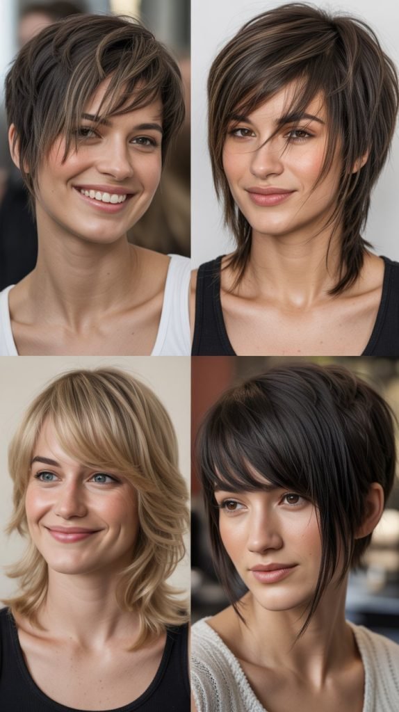  Asymmetric Bangs With Angled Layers