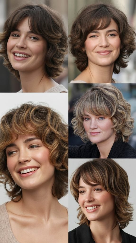 Curved Bangs with Tousled Medium Layers