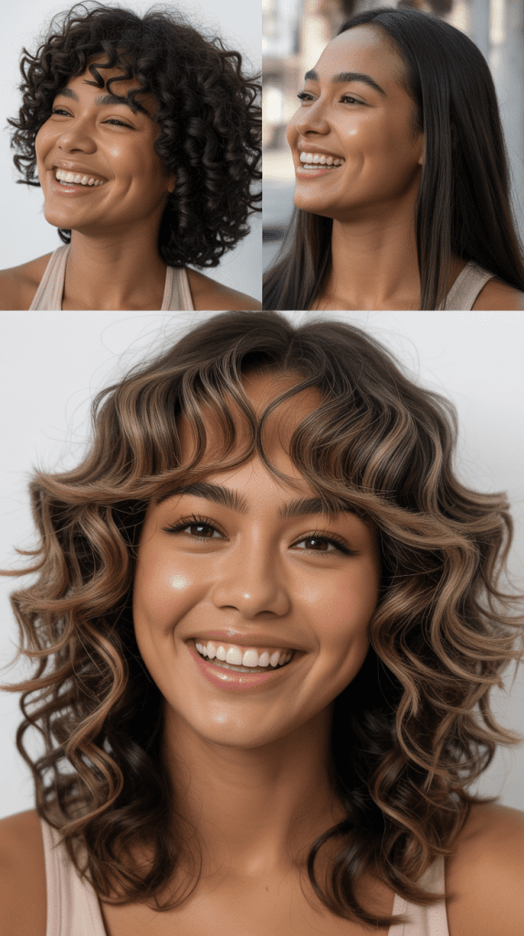  Feathered Curtain Bangs With Fox Eye Layers