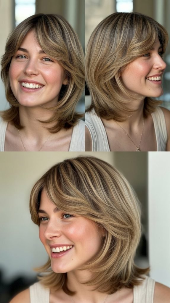 Medium Cut with Face-Framing Layers and Curtain Bangs