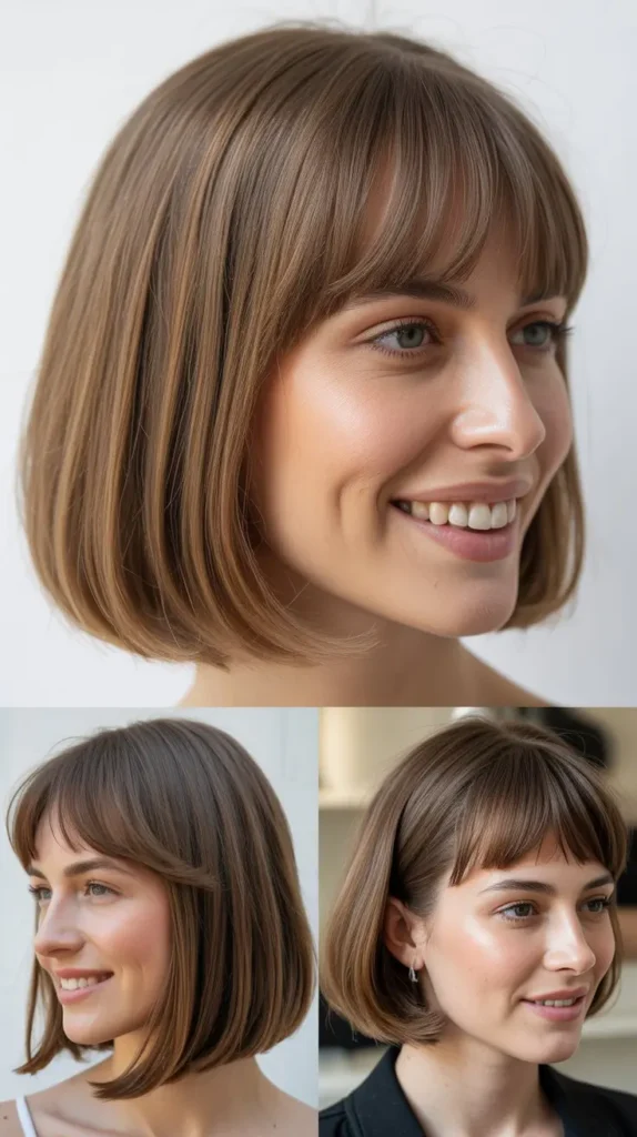 Chin-Length Bob with Graduated Layers and Straight Bangs