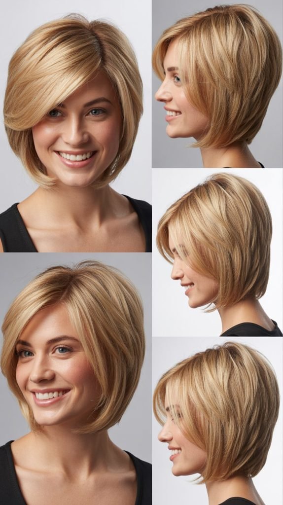 Stacked Blonde Bob with Long Side Bangs