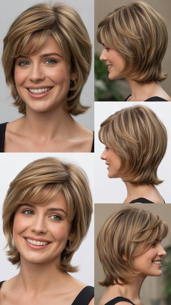  Medium Length with Stacked Layers and Side Bangs