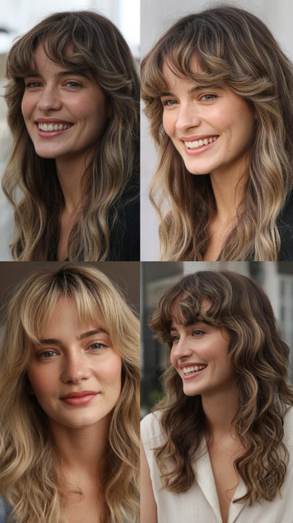  Wispy Curtain Bangs with Beachy Waves