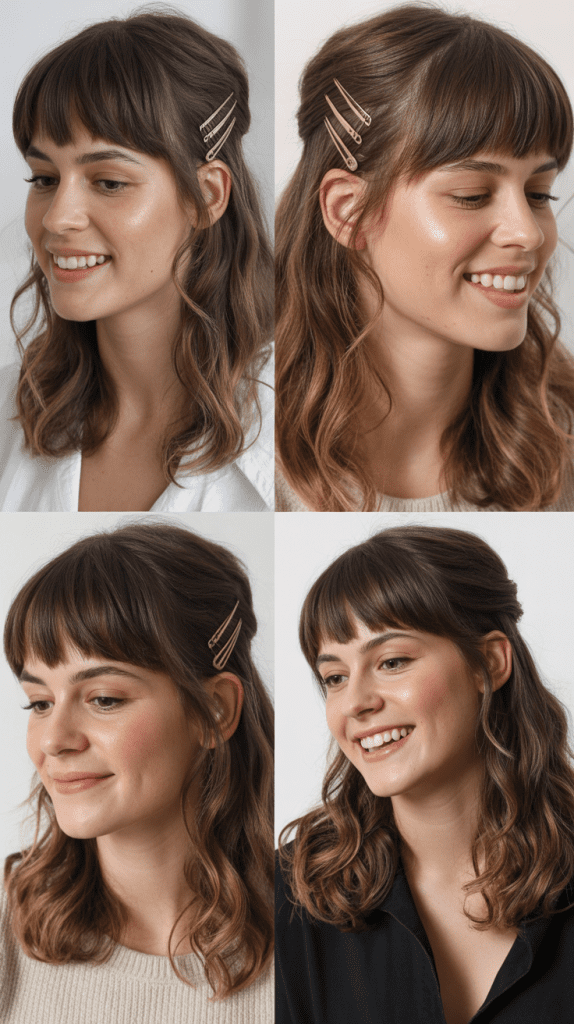  Loose Waves with Pinned-Back Bangs