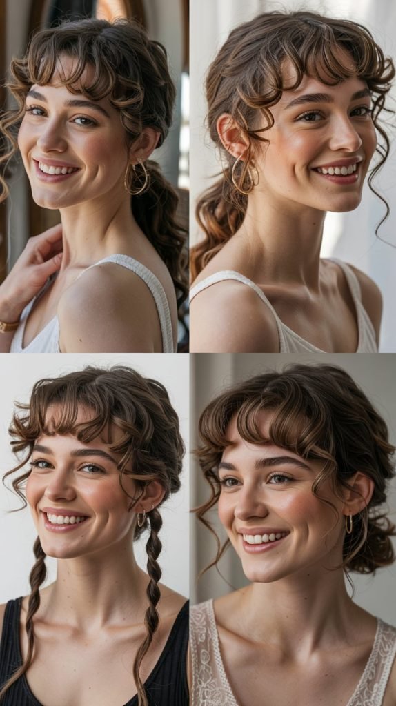  Half-Up Half-Down with Curled Bangs
