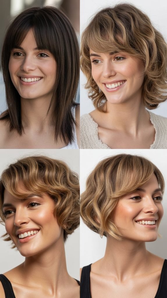  Asymmetrical Bangs with Layered Medium Cut