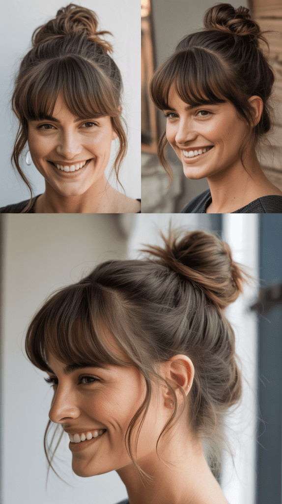 Messy Low Bun with Curtain Bangs