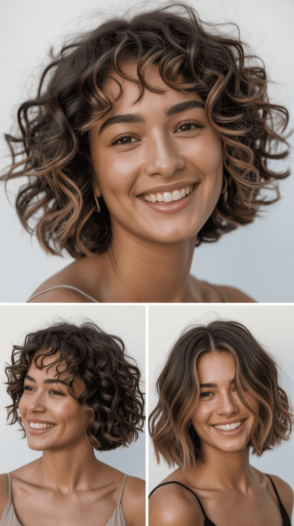 Curly Lob With Wispy Curtain Bangs