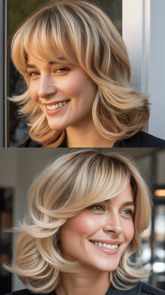 Layered Curtain Bangs with Vanilla Blonde Layers