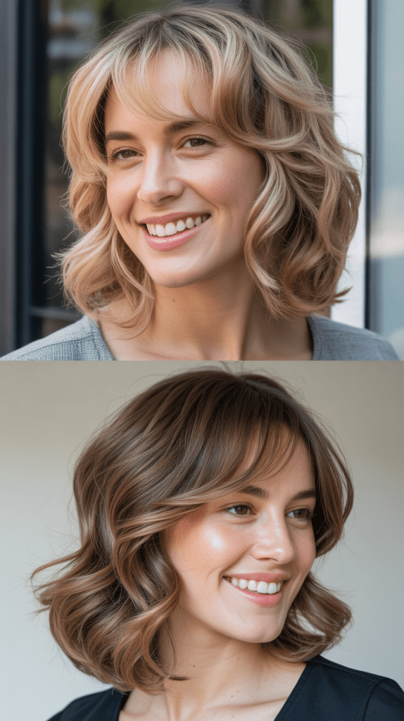 Wavy Layers With Relaxed Side Part Bangs