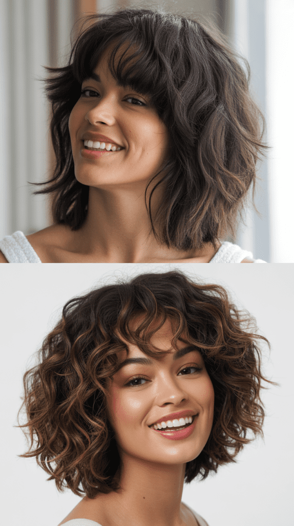  Choppy Long Bob With Textured Curtain Bangs