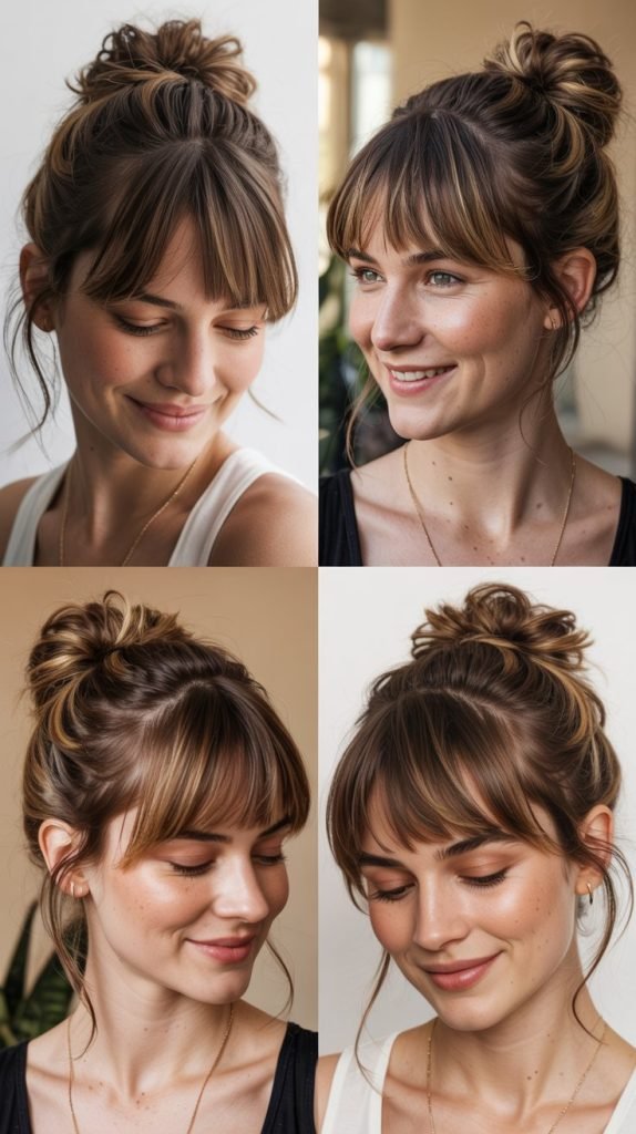 Messy Bun with Face-Framing Bangs
