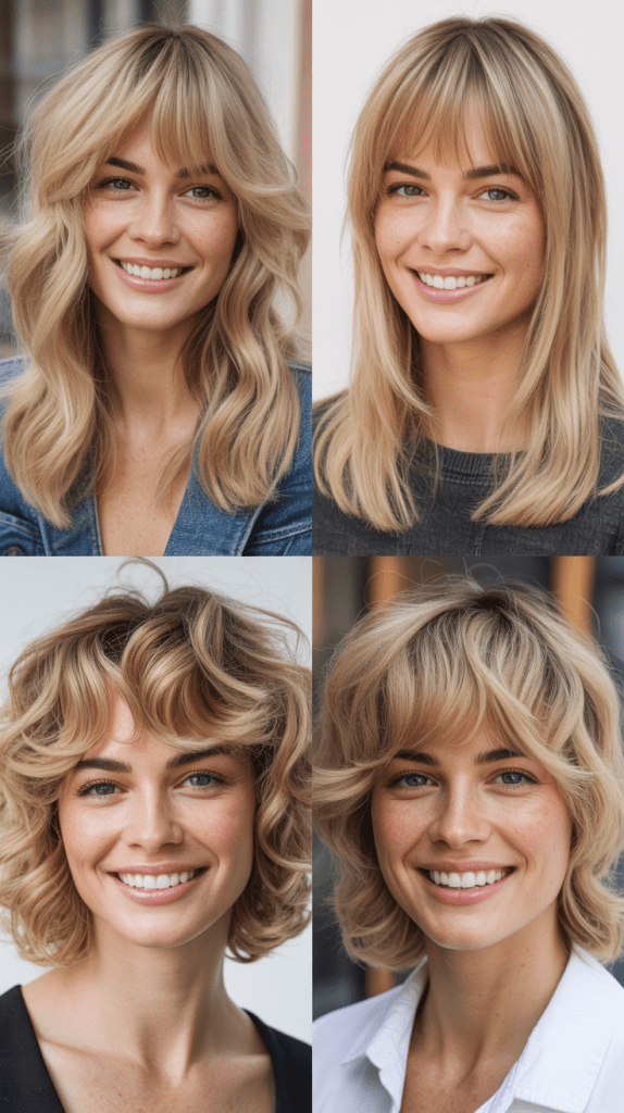 Tousled Medium Blonde Hair with Soft Bangs