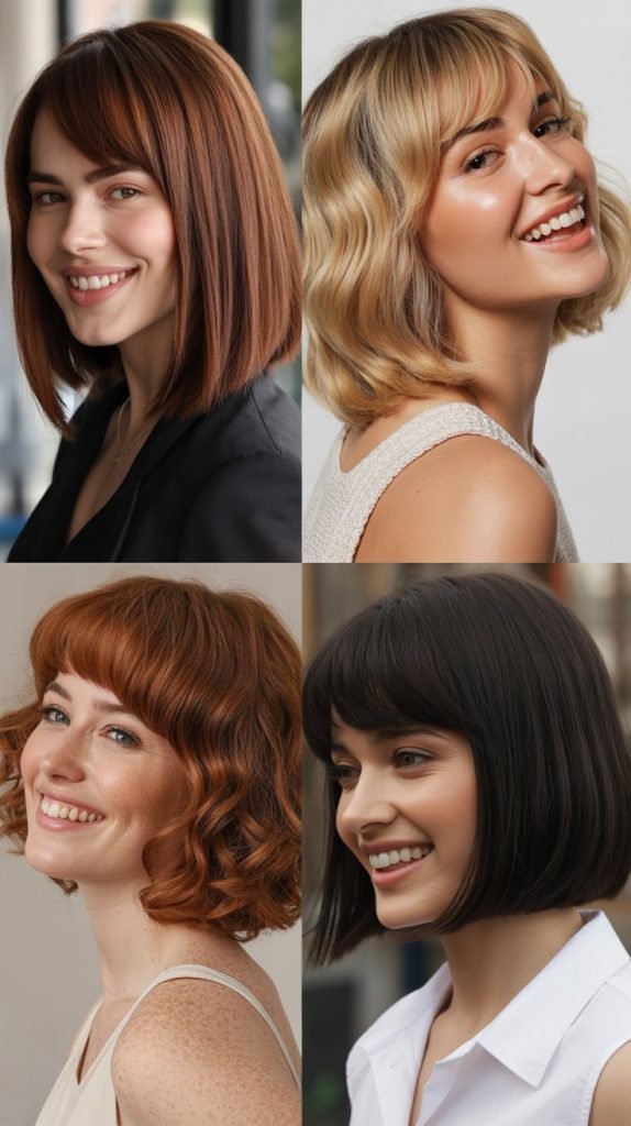 . Classic Chin-Length Bob with Side-Swept Bangs