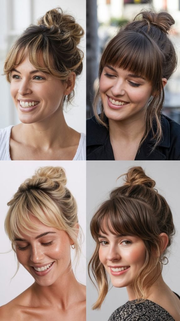 Messy Bun with Face-Framing Bangs