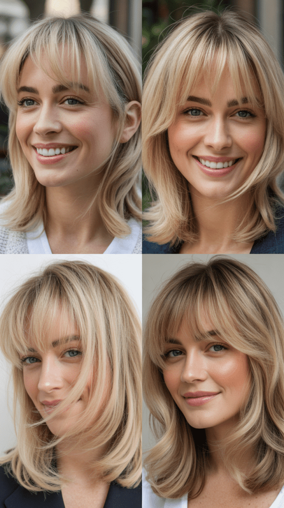 Wavy Honey Highlights with Long Side Bangs