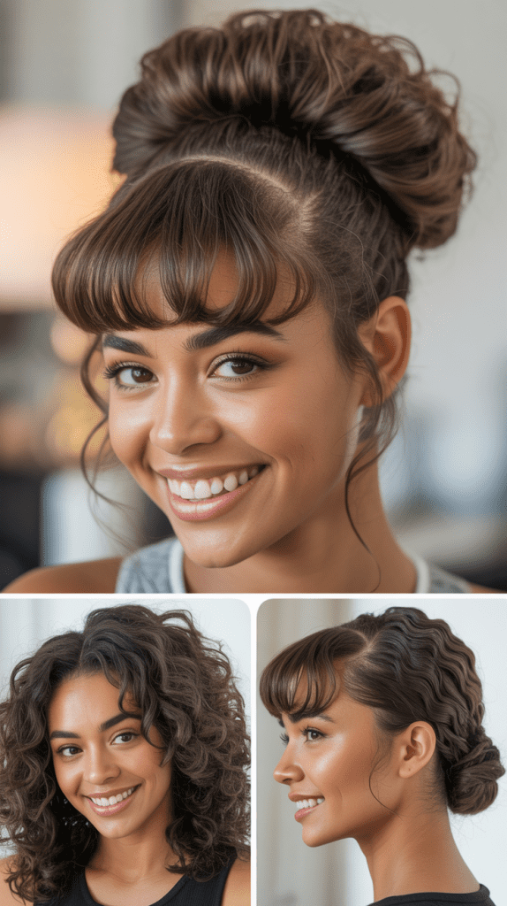 Voluminous Half-Up Bouffant with Blunt Bangs