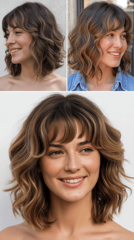  Beach Wave Lob With Curtain Bangs