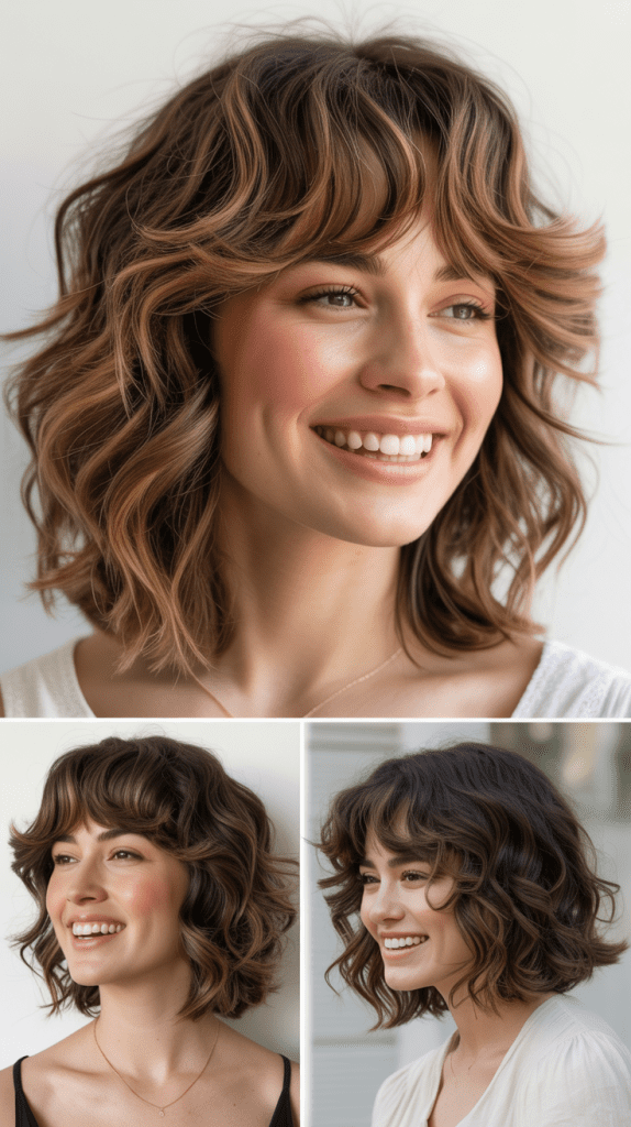 Messy Long Bob With Curtain Bangs And Beach Waves