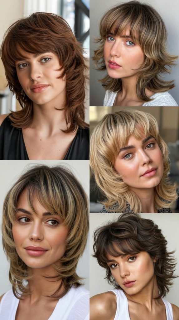  Polished Wolf Cut With Blown-Out Bangs