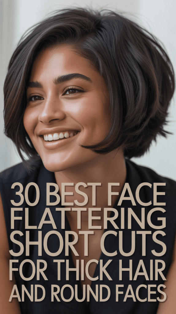 Best Face Flattering Short Cuts for Thick Hair and Round Faces