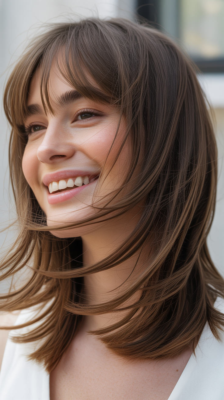 Long Bob Haircuts With Bangs and Layers That Create Movement