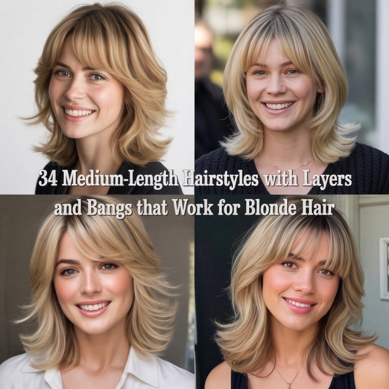 34 Medium-Length Hairstyles with Layers and Bangs That Work for Blonde Hair
