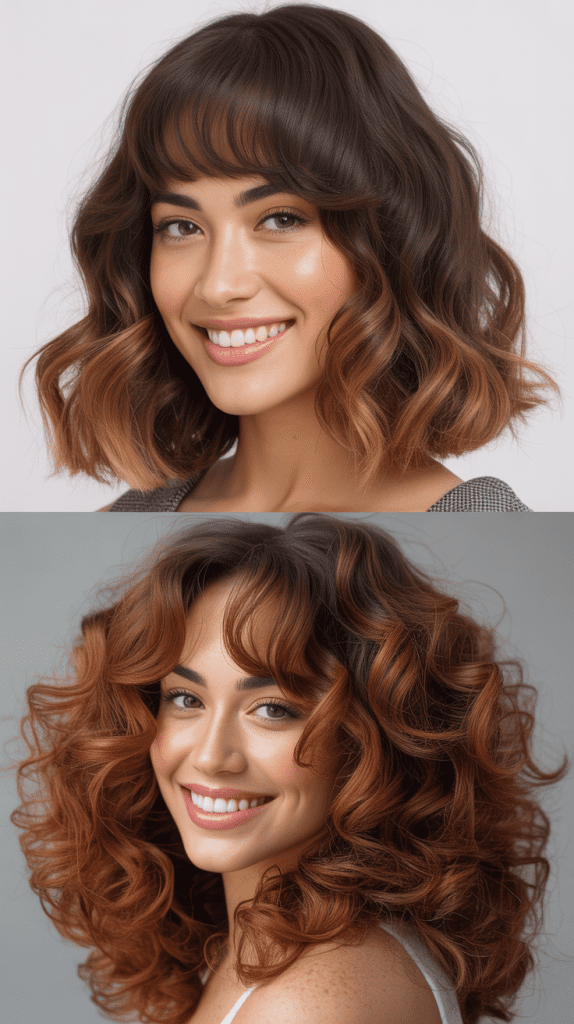 Wavy Long Bob With Curtain Bangs And Ombre Color