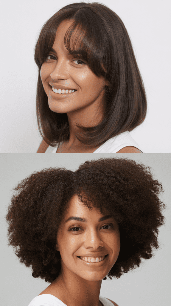 Rounded Long Bob With Soft, Blended Curtain Bangs