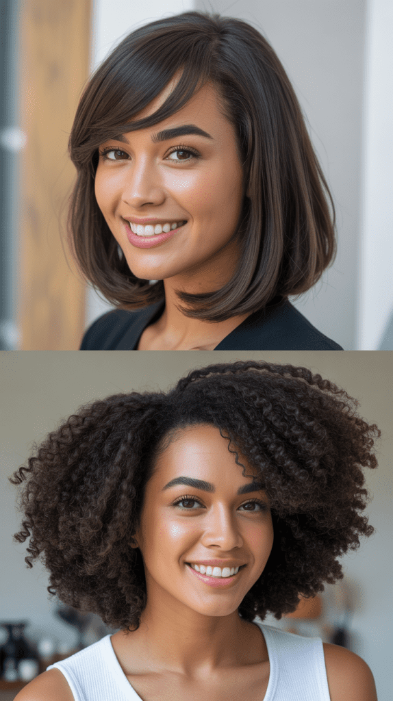 Long Bob With Side Curtain Bangs And Volume