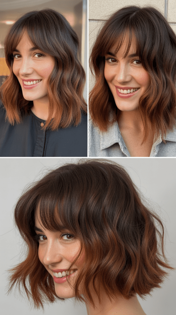 Straight Lob With Blonde Balayage and Side Bangs