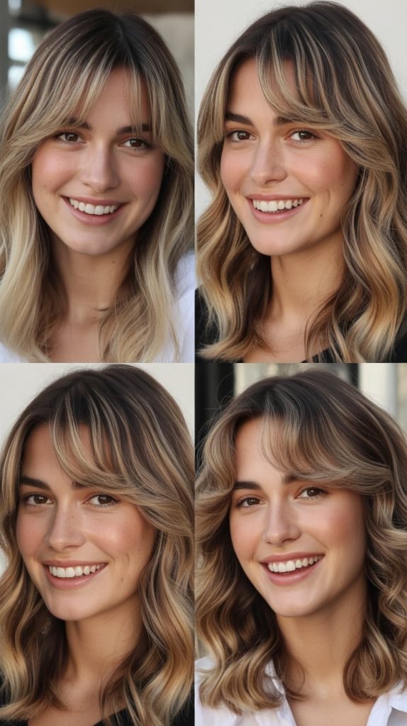 Soft Curtain Bangs with Balayage Lob