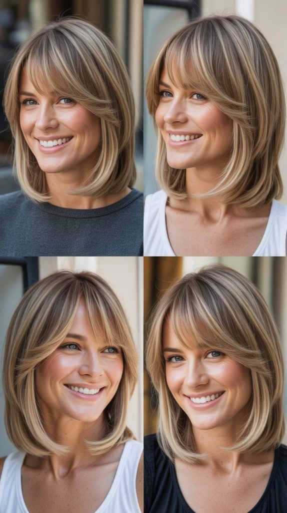 Long Bob with Side Bangs and Face-Framing Highlights