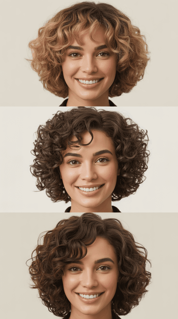 Curly Lob With Side-Swept Bangs