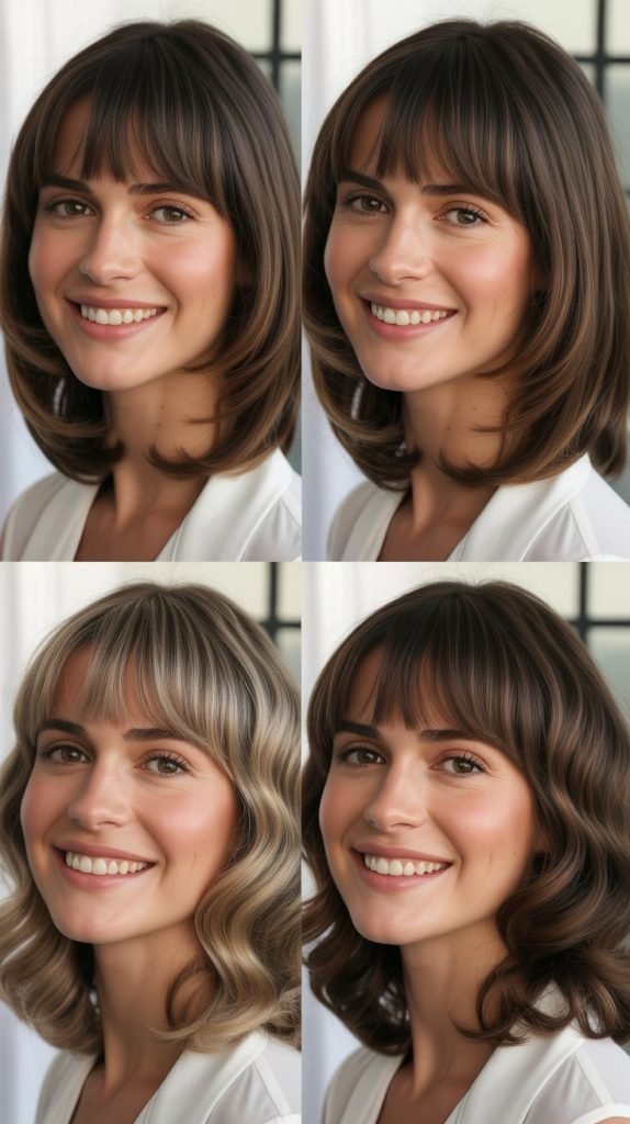   Medium Cut with V-Shaped Layers and Curtain Bangs