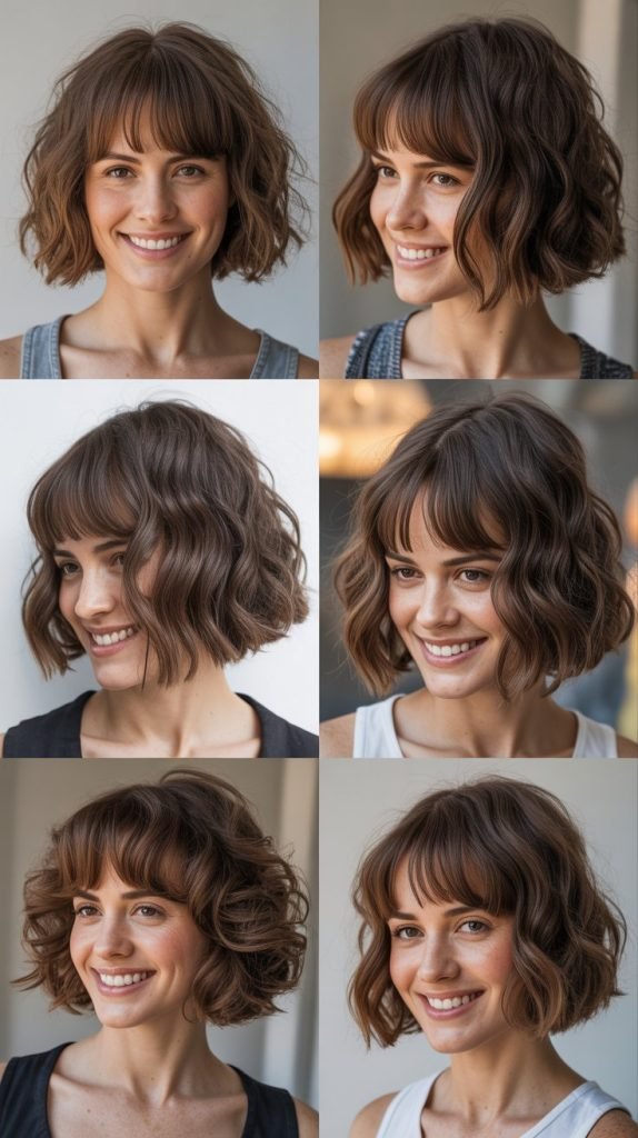  Wavy Bob With Diagonal Fringe