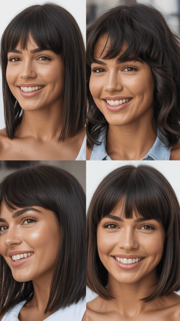 Straight Lob With Full Bangs