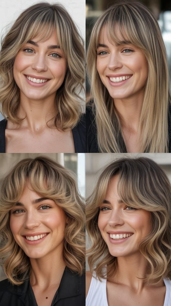 Medium Hair With Wispy Bangs And Highlights