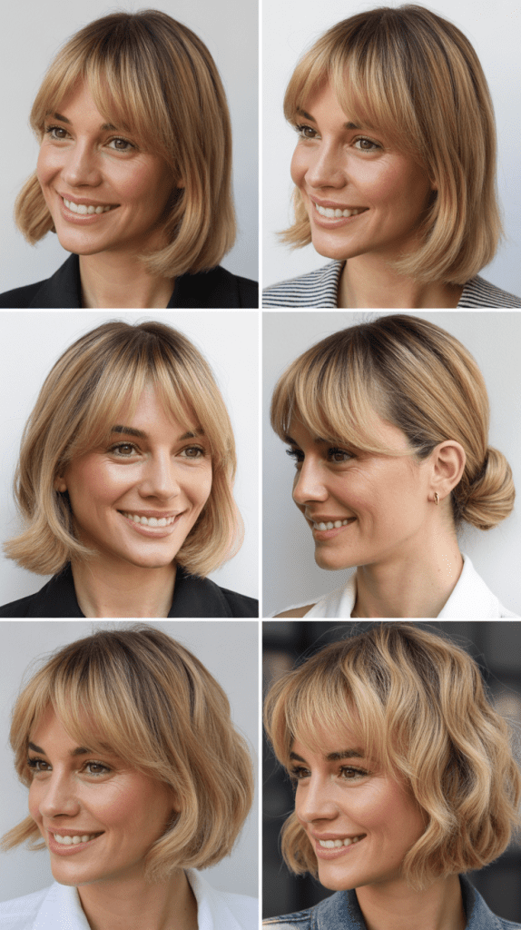 Tapered Side Bangs with Wheat Blonde Medium Length