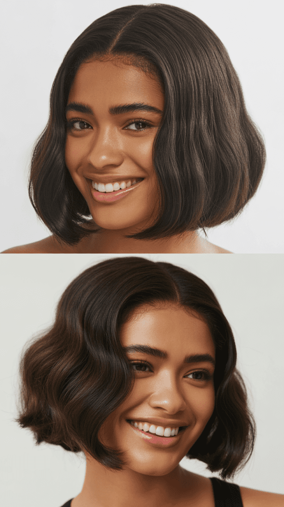 Sleek Long Bob With Curtain Bangs And Middle Part