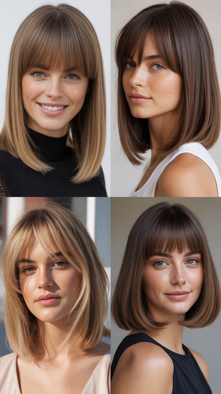 26 Straight Long Bob Haircuts With Bangs That Stay Sleek All Day