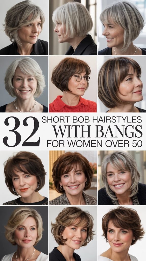 32 Short Bob Hairstyles with Bangs for Women Over 50