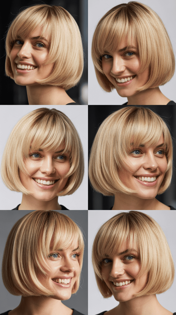 3. Sleek Ice Blonde Lob with Angled Fringe