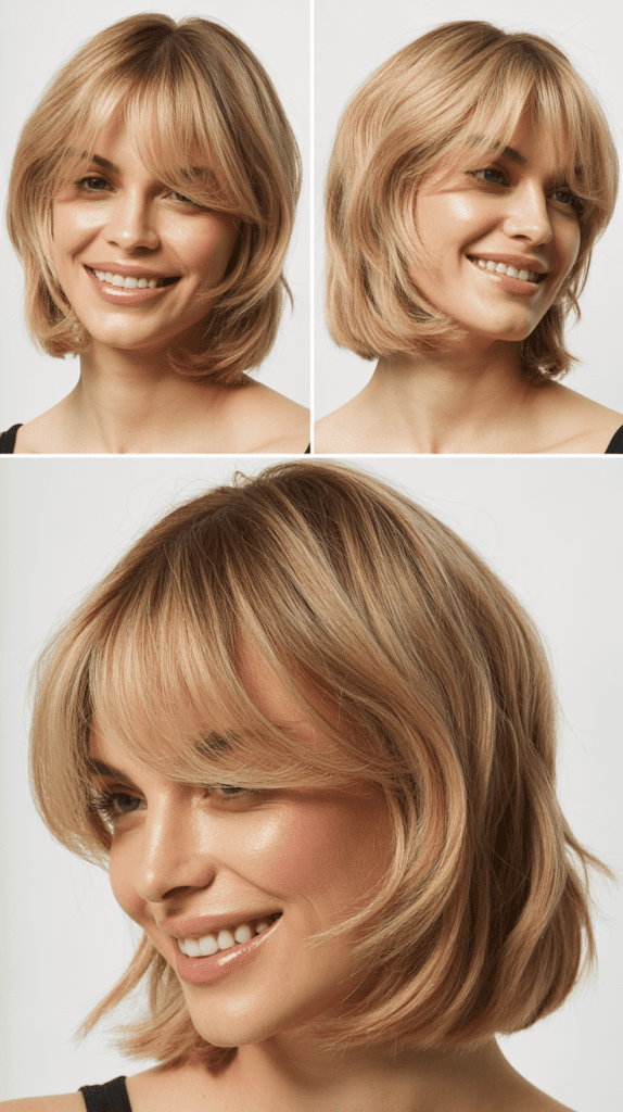  Textured Long Bob With Wispy Curtain Bangs