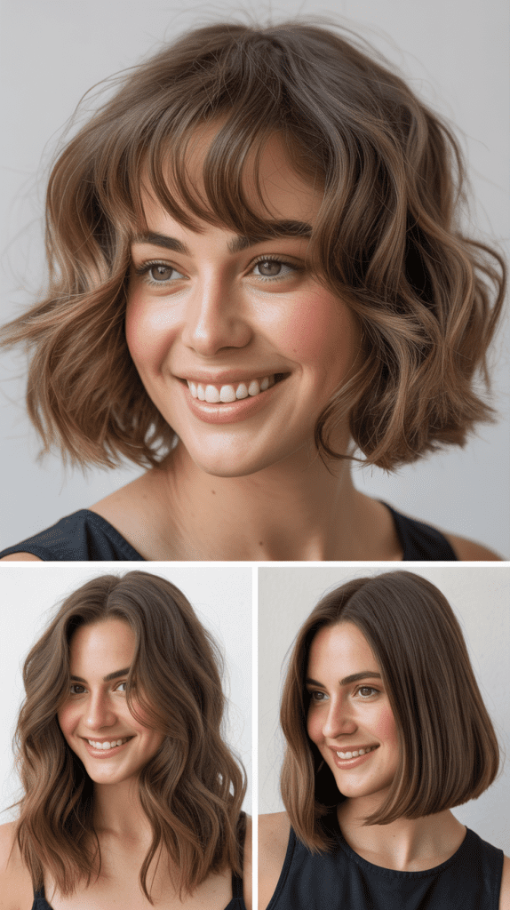 Tousled Lob With Arched Bangs